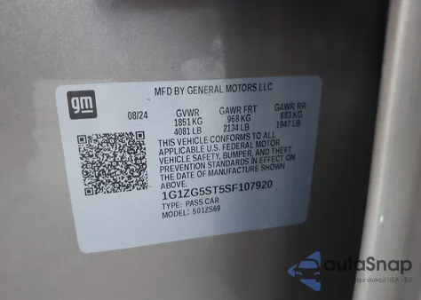 2025 Chevrolet Malibu Fwd Rs z USA, uszkodzony, nr VIN 1G1ZG5ST5SF107920